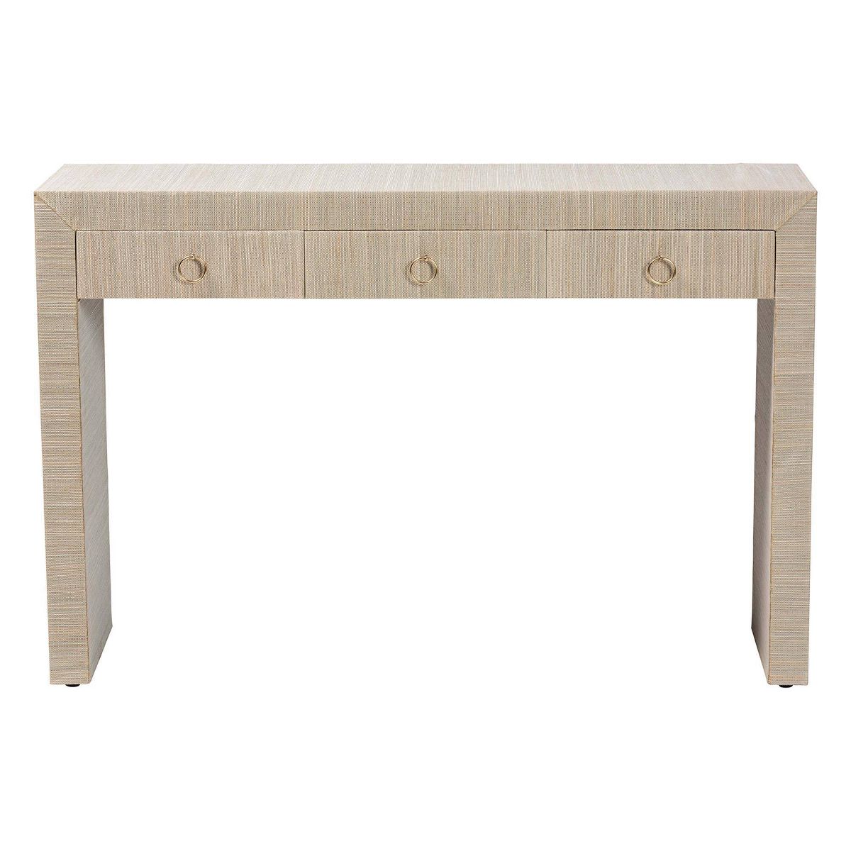 bali & pari Cielo Woven Grasscloth 3 Drawer Console Table Natural/Gold - thumbnail 8