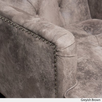 Handcrafted Taupe Microfiber Accent Chair with Tufted Back and Studded Trim