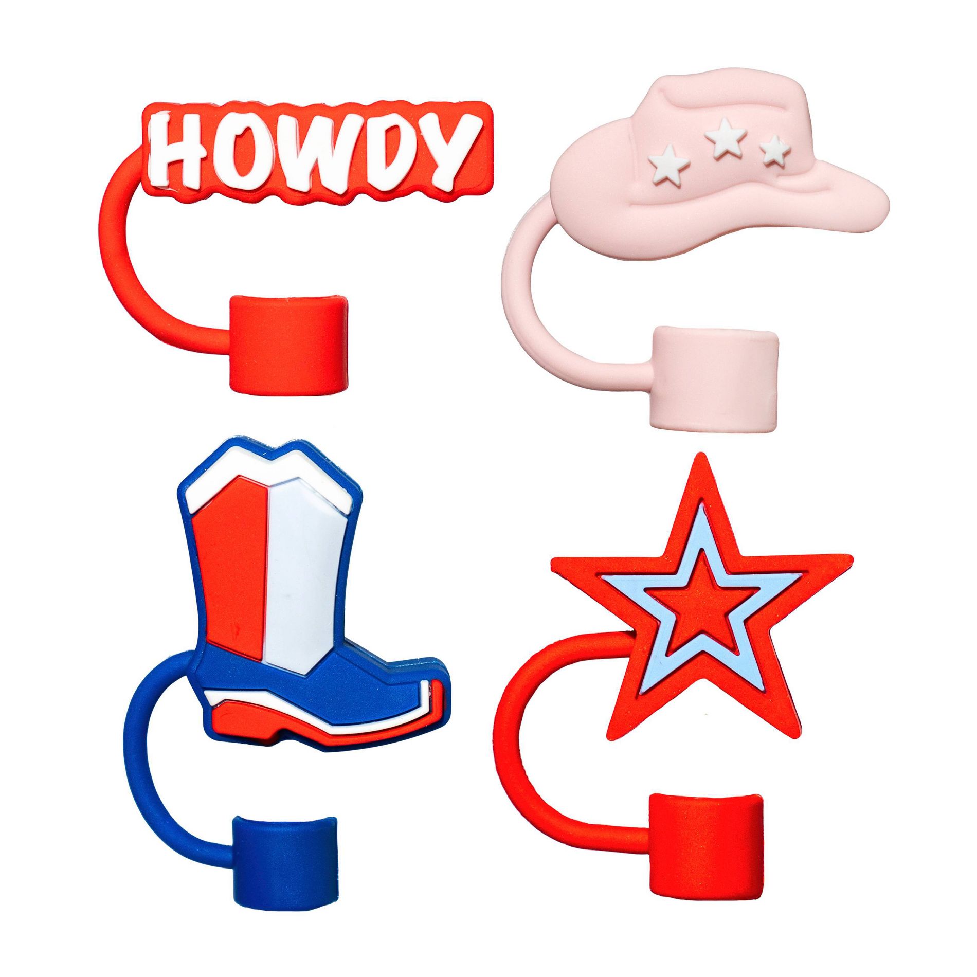 CharCharms 4pk 4th of July Western Straw Toppers