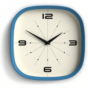 10 Inch Blue Square Retro Wall Clock by Pulsar. Rounded Edges, Designer Style for Kitchen, Living Room, Office - 1 of 4