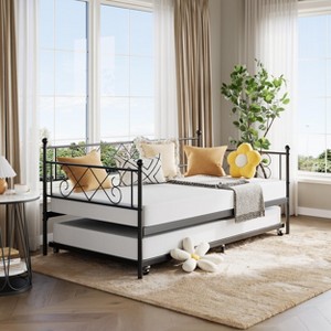 Twin Size Daybed Frame Heavy Duty Metal Slats Mattress Foundation Platform Sofa Bed with Headboard for Bedroom - 1 of 4