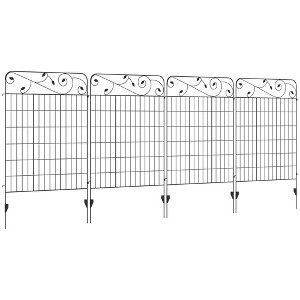 Outsunny Garden Fence, 4 Pack Metal Fence Panels, 11.5', Animal Barrier & Decorative Yard Border Edging, Landscape, 43" H, Square Vines - 1 of 4