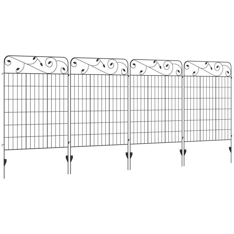 Outsunny Garden Fence, 4 Pack Metal Fence Panels, Animal Barrier & Decorative Yard Border Edging, Landscape, 43" H, 1 of 7