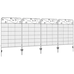 Outsunny Garden Fence, 4 Pack Metal Fence Panels, 11.5', Animal Barrier & Decorative Yard Border Edging, Landscape, 43" H, Square Vines
