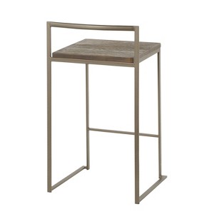 Fuji Industrial Stackable Counter Stool in Antique with an Espresso Wood-Pressed Grain Bamboo Seat by LumiSource - Set of 2 - 1 of 4