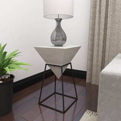 Triangular Wood and Metal Accent Table with White Top