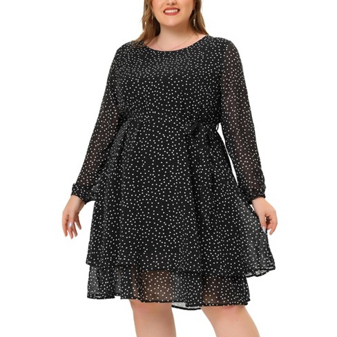 syv Sandet For det andet Agnes Orinda Women's Plus Size Chiffon Polka Dots Tie Waist Long Sleeve  Dress : Target