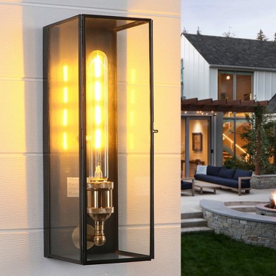 Modern Brass and Bronze Rectangular Outdoor Wall Sconce with Clear Glass