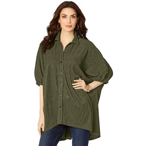 Roaman's Women's Plus Size Button-Down Textured Knit Tunic. - 1 of 4