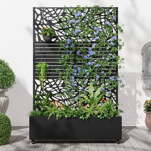 MAYEERTY Planter Box with Trellis Iron Black Net 01 Flower Shape Helen Street 01 Combined Style 72x47x16in 3-Piece Set - 1 of 4