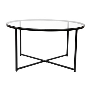 Flash Furniture Greenwich Collection Coffee Table - Modern Clear Glass Accent Table with Crisscross Matte Black Frame - 1 of 4