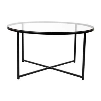 Flash Furniture Greenwich Collection Coffee Table - Modern Clear Glass Accent Table with Crisscross Matte Black Frame