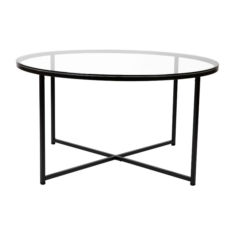 Flash Furniture Greenwich Collection Coffee Table - Modern Clear Glass Accent Table with Crisscross Matte Black Frame, 1 of 12
