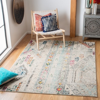 Grey and Blue Hand-knotted Synthetic Area Rug
