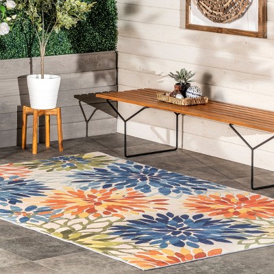 Multicolor Floral Synthetic Washable Indoor/Outdoor Area Rug