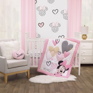 Disney Minnie Mouse and Hearts 3-Piece Crib Bedding Set - Microfiber Comforter, Dust Ruffle & Sheet - Pink - 1 of 4