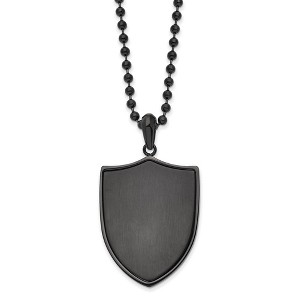 Black Bow Jewelry Black Plated Stainless Steel Brushed & Polished Shield Necklace, 22 In - 1 of 4