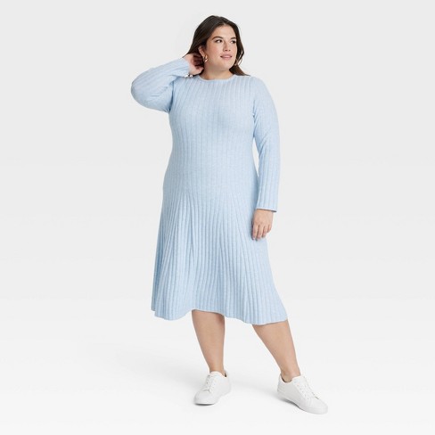 Women's Long Sleeve Midi Ribbed Sweater Dress - A New Day™ Blue Xxl : Target