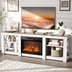 VINGLI Fireplace TV Stand up to 80 inch TVs, Farmhouse Entertainment Center with Electric Fireplace Heater & Adjustable Shelves - 1 of 4