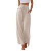 Women's Linen Wide Leg Pants with Drawstring Waist Relaxed Fit Casual Summer Trousers - 2 of 4