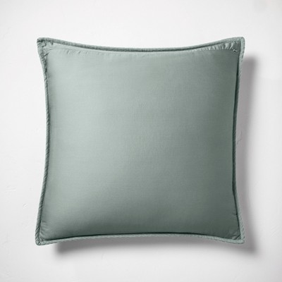 Sage Green Cotton Linen Blend Quilted Pillow Sham