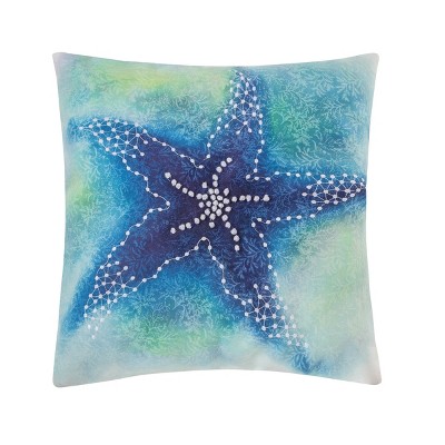 C&F Home 18" x 18" Aqua Starfish Embroidered Throw Pillow