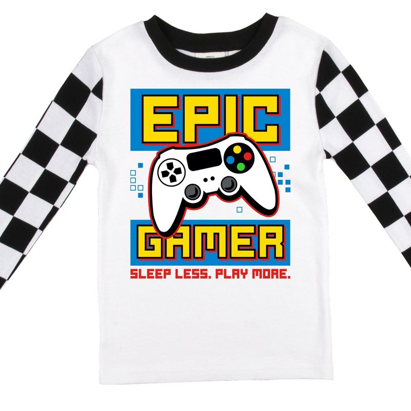 Epic Gamer Youth Boy's Black & White Checkered Long Sleeve Shirt & Sleep Pants Set, 3 of 5