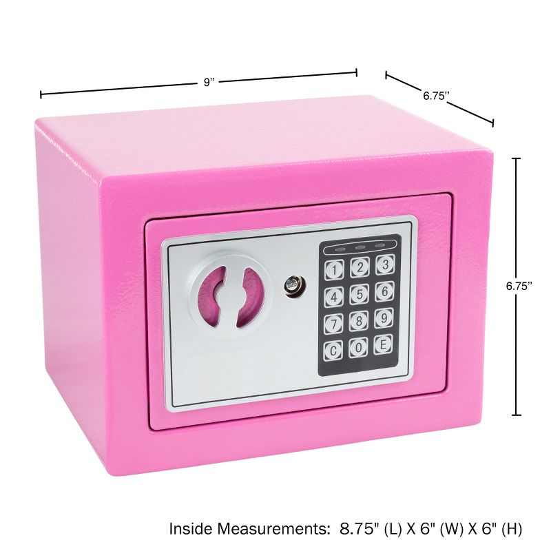 Fleming Supply Digital Security Safe Box for Valuables - Steel Lock Box With Electronic Keypad, Pink, 2 of 7