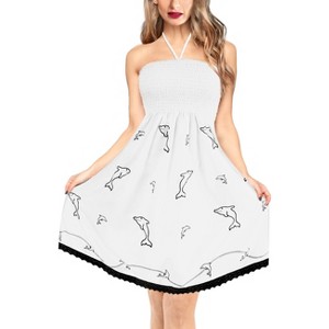 LA LEELA Women's House Daily Routine Evening Wear Holiday Backless Casual Smocked Mini Dress Tube Top Strapless Dresses for Women - 1 of 3