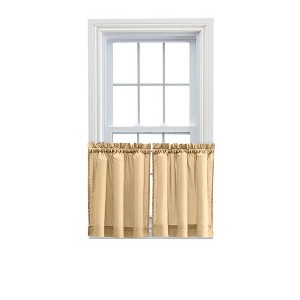 Ellis Stacey Solid Color Window 1.5" Rod Pocket High Quality Fabric Tailored Tier Pair Almond - 1 of 4