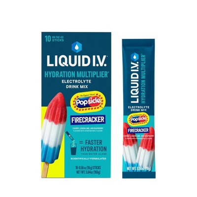 Liquid I.V. Hydration Multiplier Vegan Powder Electrolyte Supplements - Popsicle Firecracker - 0.56oz/10ct