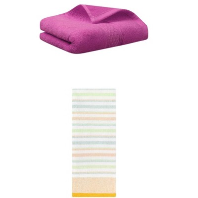 REGALWOVEN Striped Pattern Cotton Bathroom Hand Towel for Face Hair 13" x 30"/13" x 27" 2 Packs