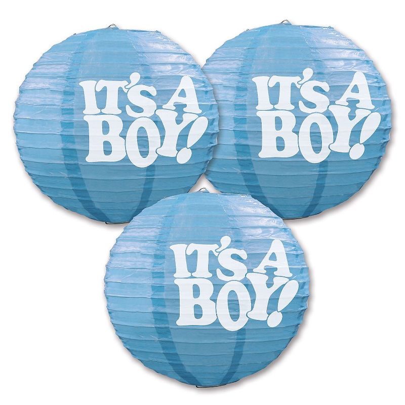 Beistle 9 1/2" Its A Boy Paper Lantern; Light Blue/White 6/Pack 54576, 1 of 2