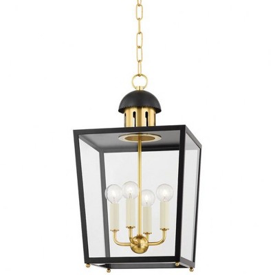 Mitzi June 4 - Light Pendant in  Aged Brass, Black Clear Shade