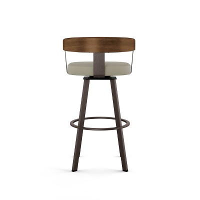 Lars 30" Swivel Bar Stool in Greige Faux Leather with Wood and Metal Frame