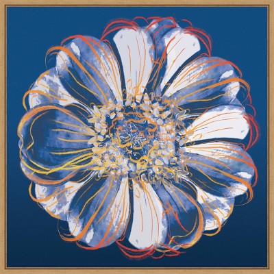 Flower Pop Pastel I Abstract Blue and Orange Canvas Art with Maple Frame