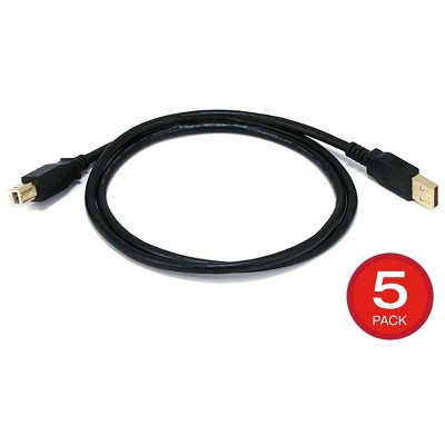 Monoprice USB Type-A to USB Type-B 2.0 Cable - 3 Feet - Black (5 Pack) 28/24AWG, Gold Plated Connectors, For Printers, Scanners, and other Peripherals