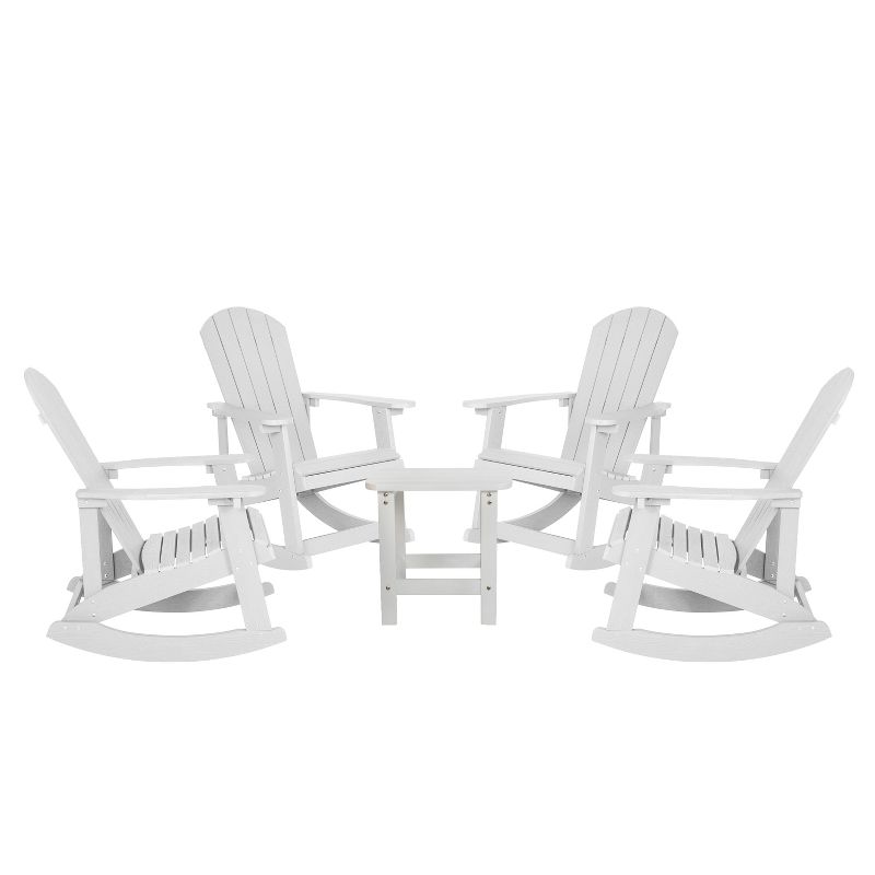 Flash Furniture Set of 4 Savannah All-Weather Poly Resin Wood Adirondack Rocking Chairs with Side Table, 1 of 13