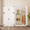 Aheaplus 71" Freestanding Organizer with 4 Barn Doors, Wooden Wardrobe with Adjustable Shelves and Hanging Rails - 3 of 4