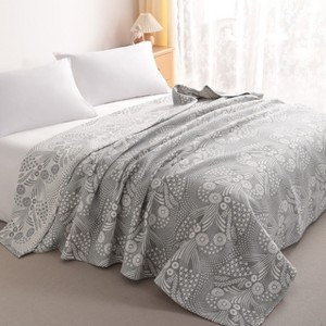 3 Layers Cotton Muslin Bed Blanket, Breathable Thermal Yarn Dyed Blanket - NTBAY - 1 of 4