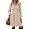 Long Sleeve V-Neck Sweater Dress 2025, Women's Empire Waist Babydoll Fall Dress with Pockets Apricot - 2 of 4