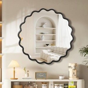 ALEXOUN Solid Wood Wavy Bathroom Mirror Wall Decor Modern Mirror Wall Decor for Bathroom, Bedroom, Living Room,Cloakroom - 1 of 4