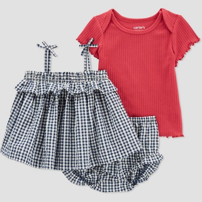 Carter's Just One You®️ Baby Girls' 3pc Gingham Top & Bottom Set - Blue/Red 3M