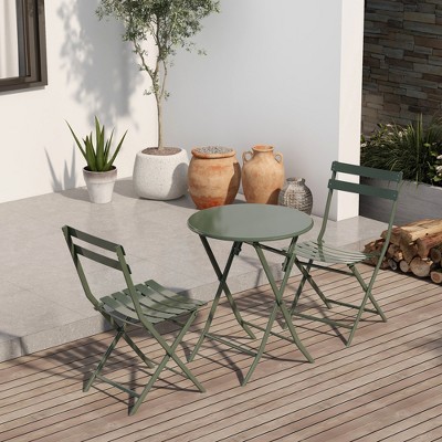 VYNXARIA 3 Piece Patio Bistro Set of Foldable Round Table and Chairs, Dark Green