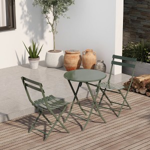 VYNXARIA 3 Piece Patio Bistro Set of Foldable Round Table and Chairs, Dark Green - 1 of 4