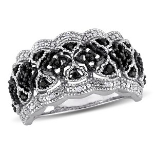 EVERLY JEWELRY | Sterling Silver 1/10ct TW Halo Diamond Vintage Ring in Black Rhodium Plated - 1 of 4