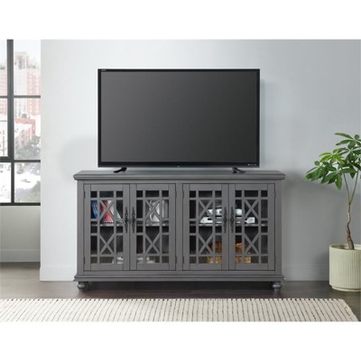 Parisian Gray 63" Transitional TV Stand with Elegant Trellis Glass