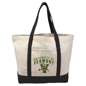 University Of Vermont Primary Logo Canvas Tote Bag With External Pocket, Reusable Shoulder Bag for Shopping, School, Beach - 1 of 4