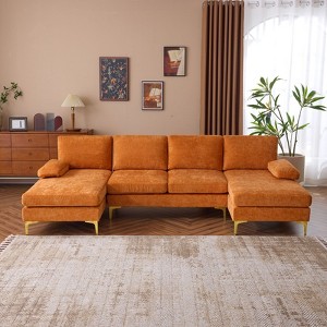 Karl Home |110 in. W Pillow Top Arm 3-Piece U-shaped Chenille Sectionals in Beige - 1 of 4