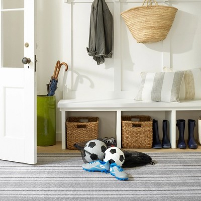 Gray and White Synthetic Stripe Runner Rug 2'5" x 8'